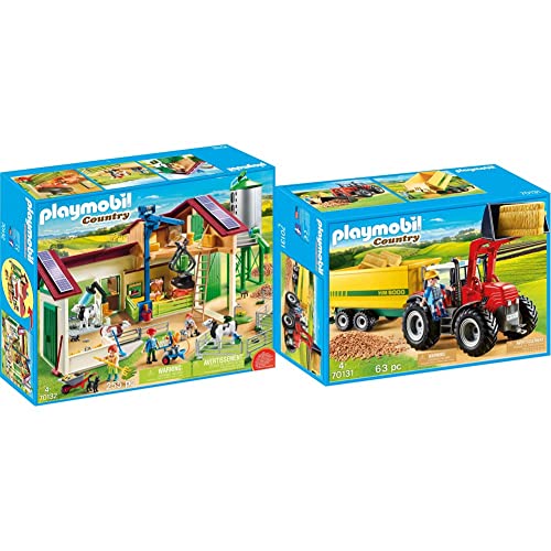 PLAYMOBIL Country Granja con Silo, A Partir de 4 años (70132) + Country Tractor con Remolque, A Partir de 4 años (70131)