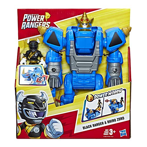 Playskool Heroes Power Rangers Morphin Zords Black Ranger y Rhino Zord figuras de acción de 3 pulgadas, juguetes coleccionables para niños a partir de 3 años