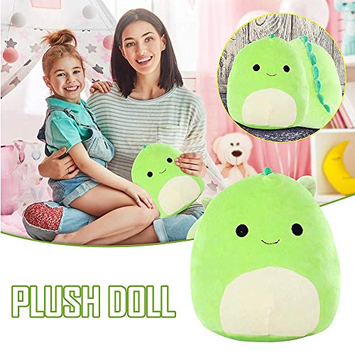 Plushie Cute Dinosaur Stuffed Animals Almohada de juguete | Dinosaurio 3D Almohada verde Cojín lumbar suave para la espalda Peluche de peluche, 8 pulgadas (Verde)