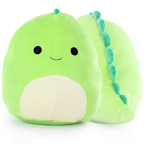 Plushie Cute Dinosaur Stuffed Animals Almohada de juguete | Dinosaurio 3D Almohada verde Cojín lumbar suave para la espalda Peluche de peluche, 8 pulgadas (Verde)