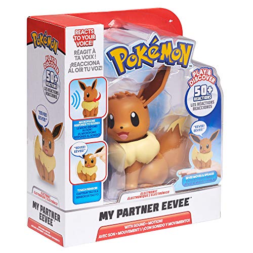 PoKéMoN My Partner Evoli Eevee, de Aproximadamente 10 cm de Altura, Interactivo, reacciona al Tacto y se Mueve, con Modo de Descubrimiento y Entrenamiento