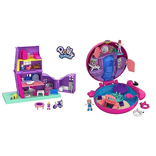 Polly Pocket Casa De Muñecas De Juguete con Accesorios (Mattel Gfp42) + Cofre Flamenco Flotante, Muñeca con Accesorios (Mattel Fry38) , Color/Modelo Surtido