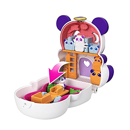 Polly Pocket Cofre con forma de oso panda, con muñeca y mascotas, juguete para niñas y niños +4 años (Mattel GTM58)