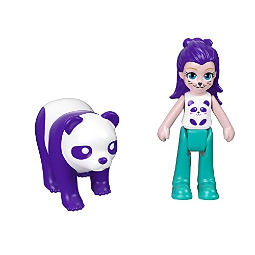 Polly Pocket Cofre con forma de oso panda, con muñeca y mascotas, juguete para niñas y niños +4 años (Mattel GTM58)