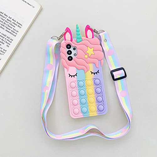 Pop it Case para Samsung Galaxy S9 Plus, Unicorn Bubble Fidget Funda de Silicona para teléfono Funda Protectora Suave con cordón para Samsung Galaxy S9 Plus - Arcoíris