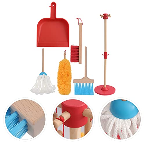 POPETPOP 6 Unids/ Set Casa de Muñecas Mini Juguete de Limpieza Pequeña Escoba Limpia Fregona de Limpieza Conjunto de Fregona Miniatura Fregona Cubo Cepillo Niños Mini Juguete de Barrido