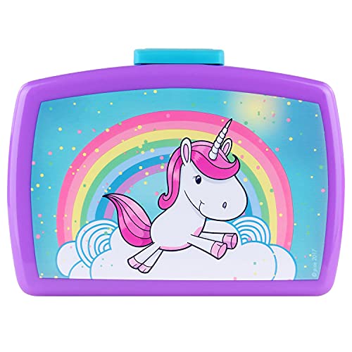 P:os 27558 - Fiambrera infantil con inserto en colorido diseño de unicornio, aprox. 16 x 12 x 6,5 cm, de plástico, sin BPA ni ftalatos