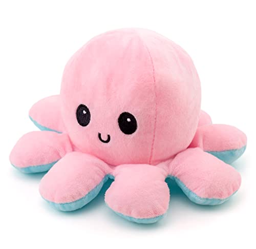 PRECORN Pulpo de peluche reversible de doble cara según el estado de ánimo en rosa/azul, peluche de pulpo de peluche reversible de 20 cm