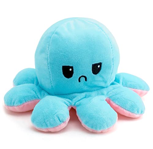 PRECORN Pulpo de peluche reversible de doble cara según el estado de ánimo en rosa/azul, peluche de pulpo de peluche reversible de 20 cm