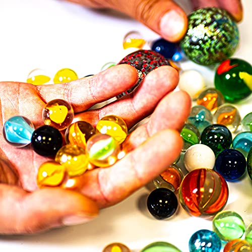 Premiergames Juego de canicas Star- 0,5 kg de canicas de cristal mixtas | 500 gramos de canicas de cristal multicolor para decoración o juego de canicas