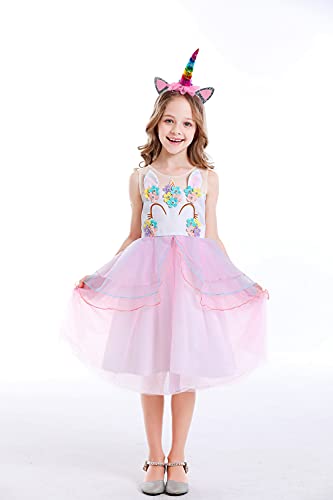 Pretty Princess Vestido para niña Unicornio Disfraz Cosplay 2PCS Princesa Fiesta de Halloween Navidad Cumpleaños 7-8 años