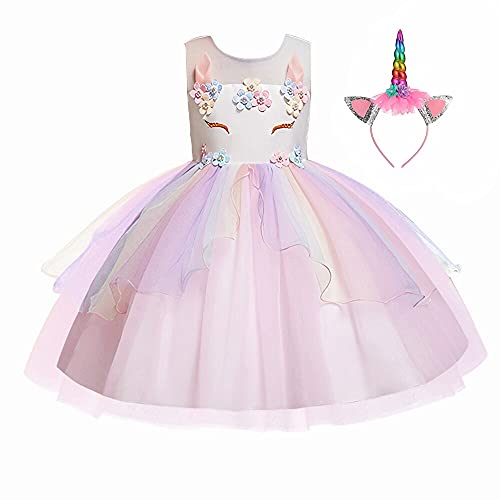 Pretty Princess Vestido para niña Unicornio Disfraz Cosplay 2PCS Princesa Fiesta de Halloween Navidad Cumpleaños 7-8 años