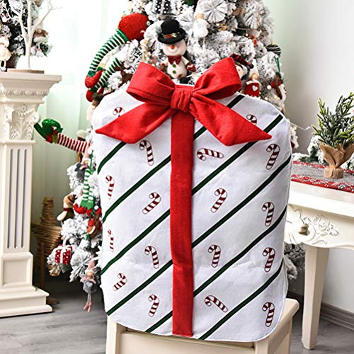 PRETYZOOM 1 pieza de diseño navideño con diseño de rayas bowknot cubierta trasera de silla antideslizante funda protectora para asiento elástico para banquetes de fiesta de Navidad (blanco)