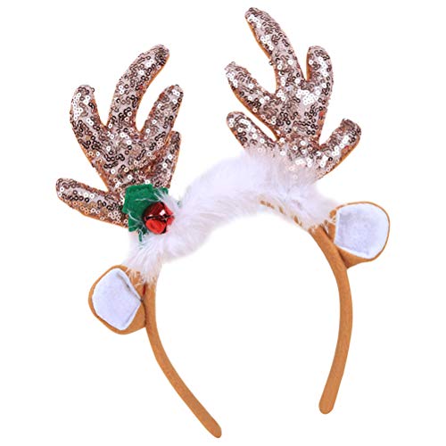 PRETYZOOM Diademas de cuernos de reno con lentejuelas, copo de nieve, disfraz de Navidad, diseño de orejas, aros decorativos para el pelo, tocado para fiestas (café)