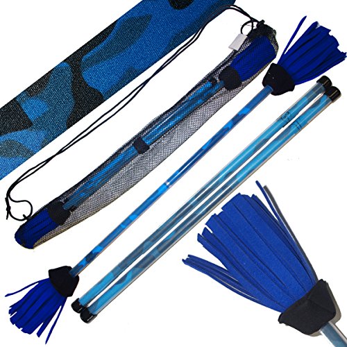 Pro Flower Stick Camo Set - Ultra-Grip Silicona Flowerstick & Palos de Mano! Calidad Suprema, Eje de Fibra de Vidrio, Empuñadura de Silicona, Borlas de Ante, Correa de fijación. (Azul)