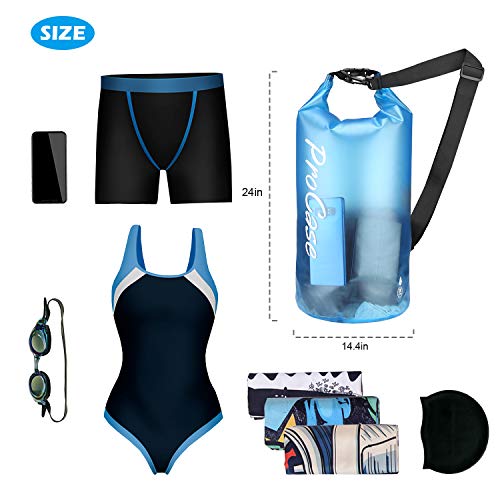 Procase 2 uds. Bolsa Estanca Translúcida 20L, Mochila Impermeable Transparente para Playa, Canoa, Kayak, Canotaje, Buceo, Náutica, Acampada Actividades Acuáticas -Negro/Azul