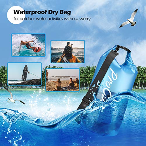 Procase 2 uds. Bolsa Estanca Translúcida 20L, Mochila Impermeable Transparente para Playa, Canoa, Kayak, Canotaje, Buceo, Náutica, Acampada Actividades Acuáticas -Negro/Azul