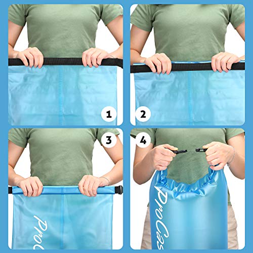 Procase 2 uds. Bolsa Estanca Translúcida 20L, Mochila Impermeable Transparente para Playa, Canoa, Kayak, Canotaje, Buceo, Náutica, Acampada Actividades Acuáticas -Negro/Azul