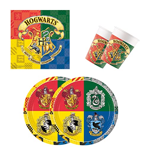 Procos 10137422-Set S Harry Potter Hogwarts (52 Piezas, Platos, 16 Vasos, 20 servilletas, desechable, vajilla para Fiestas, decoración de Mesa), Multicolor (10137422)