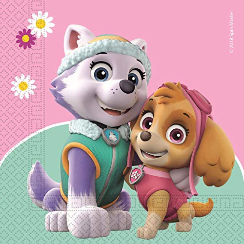 Procos 90277 - Servilletas Paw Patrol-Skye & Everest (20 Unidades), Color Rosa y Verde