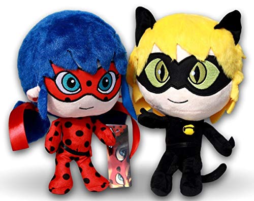 Prodigiosa 2x Peluches Ladybug y Adrien Cat Noir 25cm Las aventuras de Ladybug Muñecos Superhéroes Adrian y Marinette Peluche Superheroína Miraculous