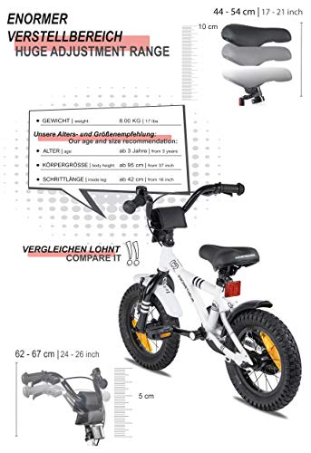 Prometheus Bicicleta para niños de 2 a 5 años | Bicicleta Infantil 3 años para niñas 12 Pulgadas con ruedines en Blanco y Negro