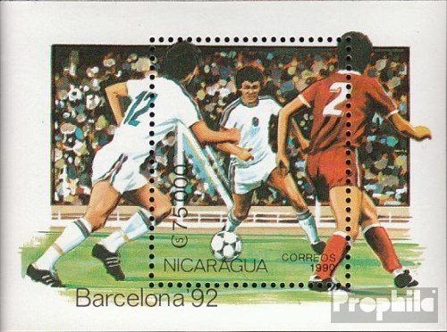 Prophila Collection Nicaragua Bloque 191 (Completa.edición.) 1990 olímpicos Juegos 92, Barcelona (Sellos para los coleccionistas) fútbol