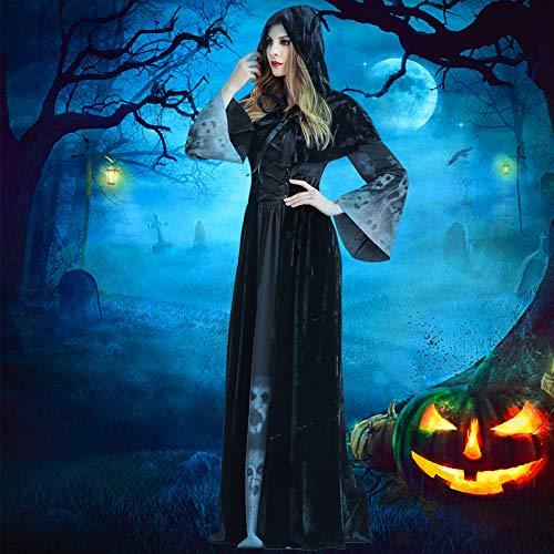 PROTAURI Adulto Disfraz de Halloween Dama Traje de Bruja Mujeres Cosplay Vampiresa Vestido de Calavera