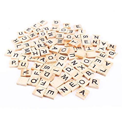 Pssopp 100 Piezas de Azulejos de Letras de Madera Azulejos de Madera, Letras con Juegos completos para Manualidades, Azulejos de Letras, Juegos de Palabras