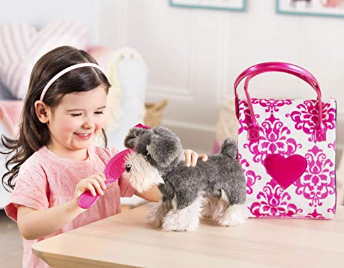 Pucci Pups by Battat - Pink & White Plush Bag and Schnauzer - Dog Plush with Carrying Bag (3 Piece)