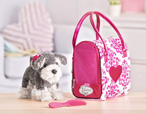 Pucci Pups by Battat - Pink & White Plush Bag and Schnauzer - Dog Plush with Carrying Bag (3 Piece)