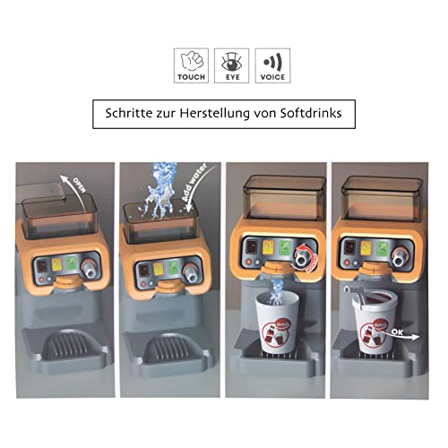 PUCHIKA Pizza Shop electrónica con caja registradora, 35 unidades, para niños a partir de 3 años, con función de sonido, terminal de pago y muchos accesorios, grifo para preparar bebidas.