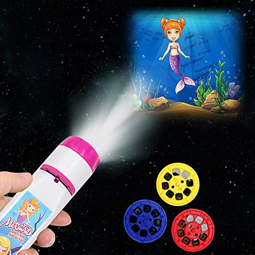 Pup Go Sirena Cuento de Hadas Linterna Proyector Antorcha Diapositivas con 3 Discos y 24 Imágenes, Pared Techo Tienda Ciencia Educativo Juego, Mini Proyector Juguetes para Niños y Niñas (Sirena)