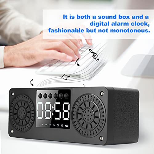 PUSOKEI Altavoz Bluetooth, Mini Altavoz de Graves estéreo inalámbrico, Tarjeta de Enchufe de Soporte, Radio, Reloj, Reloj Despertador, Efecto de Sonido estéreo de 360 ​​°, Altavoz Doble HD, (Negro)