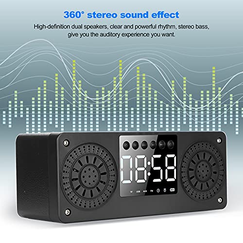 PUSOKEI Altavoz Bluetooth, Mini Altavoz de Graves estéreo inalámbrico, Tarjeta de Enchufe de Soporte, Radio, Reloj, Reloj Despertador, Efecto de Sonido estéreo de 360 ​​°, Altavoz Doble HD, (Negro)