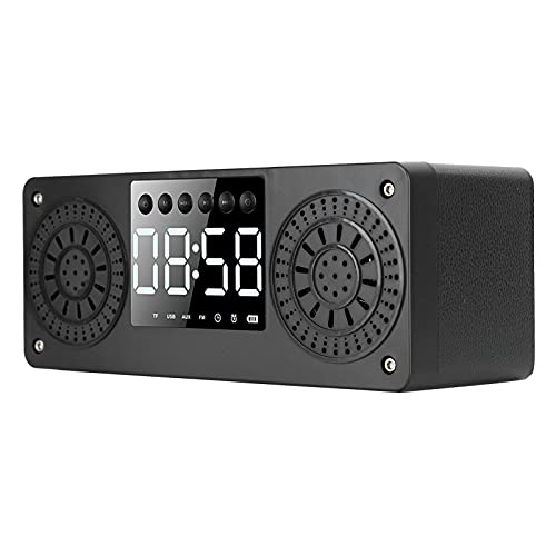 PUSOKEI Altavoz Bluetooth, Mini Altavoz de Graves estéreo inalámbrico, Tarjeta de Enchufe de Soporte, Radio, Reloj, Reloj Despertador, Efecto de Sonido estéreo de 360 ​​°, Altavoz Doble HD, (Negro)