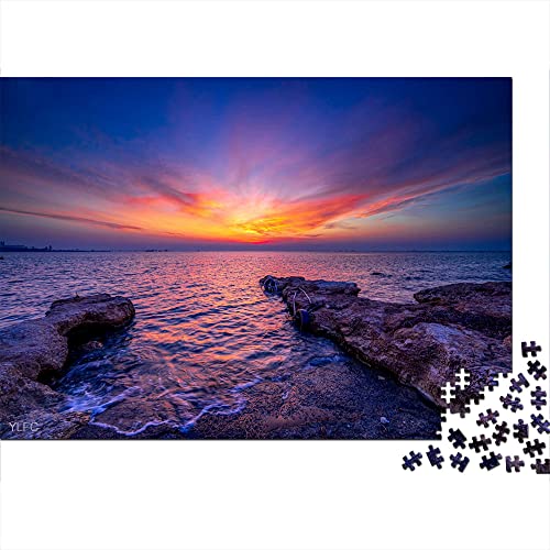 Puzzle 1000 Piezas Chipre Amanecer mar Mediterráneo Amanecer Rompecabezas de Madera 75x50 cm Juego de niño decoración del hogar