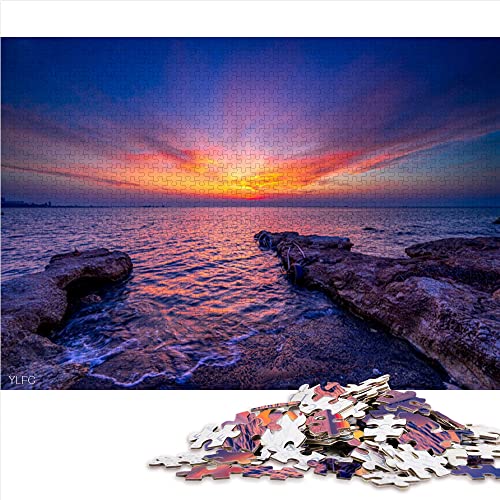 Puzzle 1000 Piezas Chipre Amanecer mar Mediterráneo Amanecer Rompecabezas de Madera 75x50 cm Juego de niño decoración del hogar