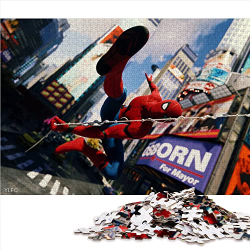 Puzzle 1000 Piezas Comics New York Peter Parker Spiderman Times Square City Puzzle de Madera 75x50cm Kids Challenge