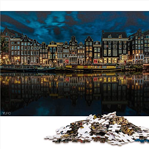 Puzzle 1000 Piezas Edificio Canal casa Noche reflexión Papel Rompecabezas 38x26 cm Damas Rompecabezas decoración de Halloween