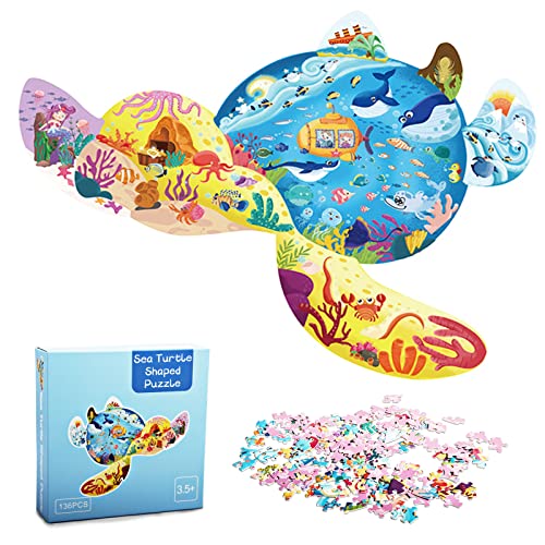 Puzzle infantil de 136 piezas, diseño de tortuga marina, juguete educativo Jigsaw, para adultos y niños, gran regalo, adecuado para niños y niñas a partir de 3, 4, 5, 6, 7, 8, 9, 10, 11, 12 años.