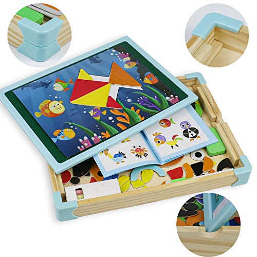 Puzzle Madera Rompecabezas Magnetico Juguetes-125 Piezas Tangram Animal Puzzle Tabla de Dibujo Pizarra Magnetica Infantil con Caja Regalo Juegos Educativos Niños Niñas 3 4 5 Años