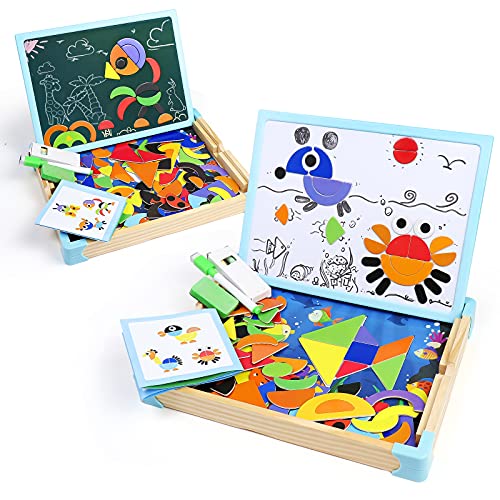 Puzzle Madera Rompecabezas Magnetico Juguetes-125 Piezas Tangram Animal Puzzle Tabla de Dibujo Pizarra Magnetica Infantil con Caja Regalo Juegos Educativos Niños Niñas 3 4 5 Años