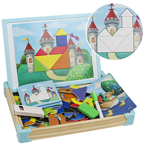 Puzzle Madera Rompecabezas Magnetico Juguetes-125 Piezas Tangram Animal Puzzle Tabla de Dibujo Pizarra Magnetica Infantil con Caja Regalo Juegos Educativos Niños Niñas 3 4 5 Años