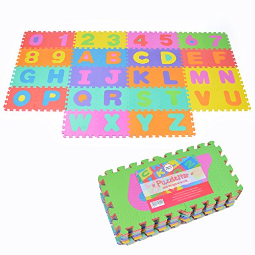 Puzzlestar XXL, 36 Piezas, Alfombrilla para niños de EVA Antideslizante - Se Puede Montar una Alfombrilla Grande, Cada Pieza Tiene un Ancho de 30x30x1cm - Alfombrilla para niños con Letras y números