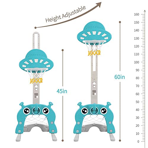 Q-FQRM Canasta de Baloncesto para Niños 5 en 1 Juego de Baloncesto con Juego de Deportes Ajustable Juego de Fútbol | Portería de Fútbol Golf Lanzamiento de Anillos Mejor Regalo para Niños Niño