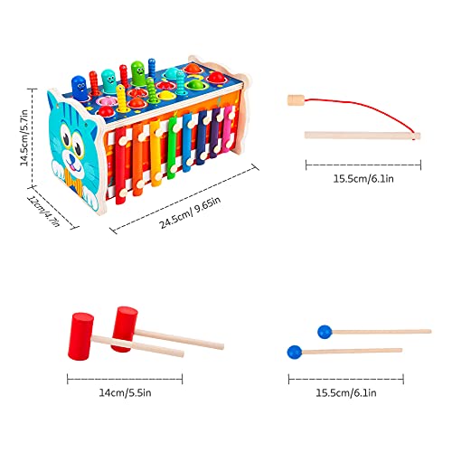 Q-FQRM Juguetes de Madera para martillear con xilófono, Juego de Pesca Musical Montessori, Juguetes educativos tempranos, niños de 1 a 5 años de Edad