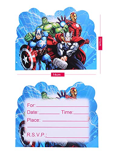 Qemsele Invitaciones para Niños, 30 Inglés Tarjetas de Invitación con Sobres para infantile Chicas Fiesta de Cumpleaños Baby Shower Decoraciones Suministros de Fiesta (Avengers)