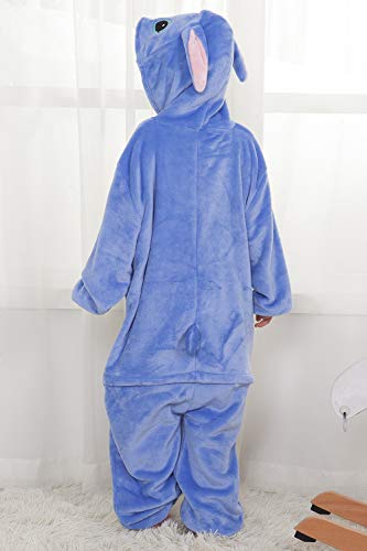 Qemsele Niños Onesies Kigurumi Pijamas Niña Traje Disfraz 3D Animal Capucha Ropa de Dormir Halloween Cosplay Navidad Animales de Vestuario (130 para Altura 120-130CM (47"-51"), Stitch)