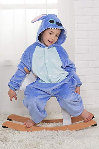 Qemsele Niños Onesies Kigurumi Pijamas Niña Traje Disfraz 3D Animal Capucha Ropa de Dormir Halloween Cosplay Navidad Animales de Vestuario (130 para Altura 120-130CM (47"-51"), Stitch)